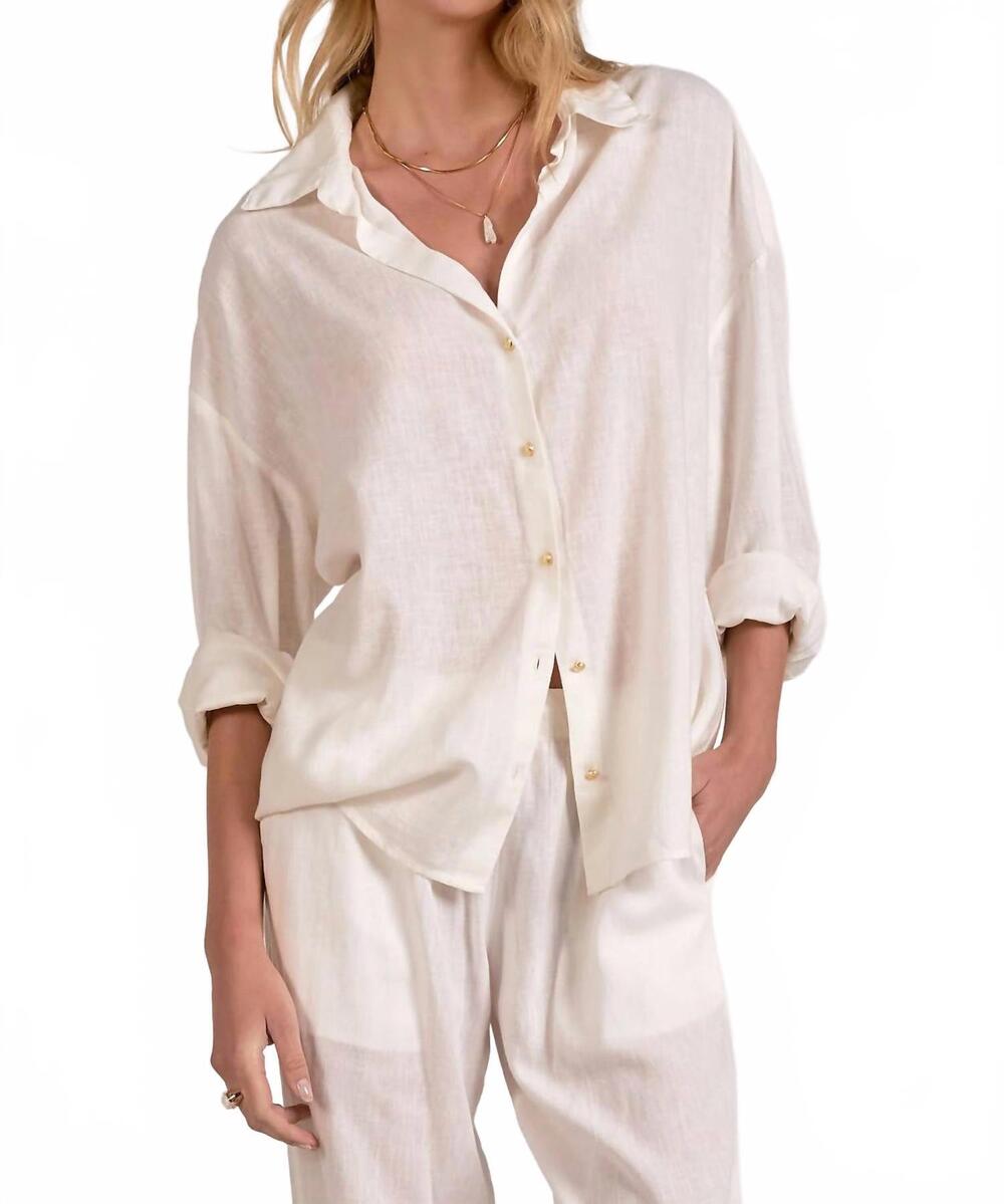 NEW ELAN linen button down top in white